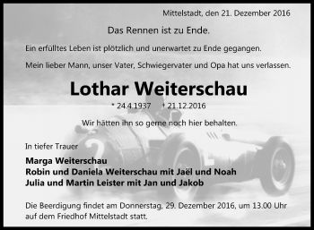 Anzeige von Lothar Weiterschau von Reutlinger Generalanzeiger
