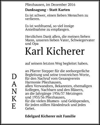 Anzeige von Karl Kicherer von Reutlinger Generalanzeiger