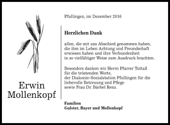 Anzeige von Erwin Mollenkopf von Reutlinger Generalanzeiger