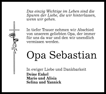 Anzeige von Opa Sebastian  von Reutlinger Generalanzeiger