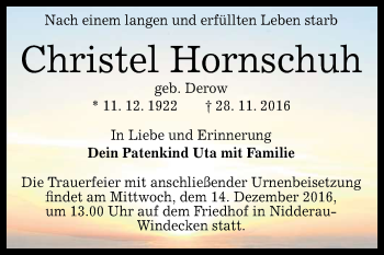 Anzeige von Christel Hornschuh von Reutlinger Generalanzeiger