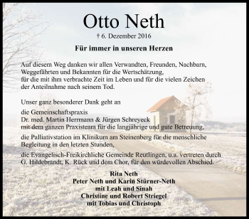 Anzeige von Otto Neth von Reutlinger Generalanzeiger