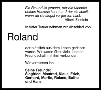Anzeige von Roland Kapitel von Reutlinger Generalanzeiger