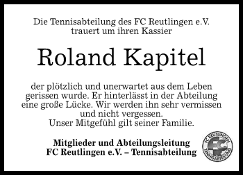 Anzeige von Roland Kapitel von Reutlinger Generalanzeiger