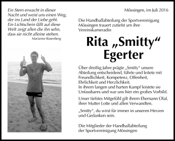 Anzeige von Rita Egerter von Reutlinger Generalanzeiger