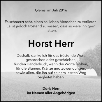 Anzeige von Horst Herr von Reutlinger Generalanzeiger