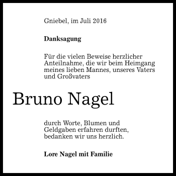 Anzeige von Bruno Nagel von Reutlinger Generalanzeiger