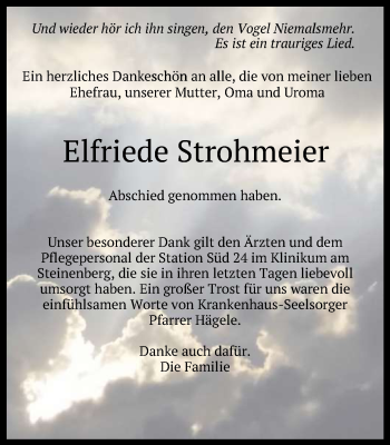Anzeige von Elfriede Strohmeier von Reutlinger Generalanzeiger