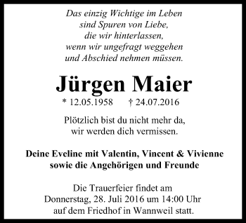 Anzeige von Jürgen Maier von Reutlinger Generalanzeiger