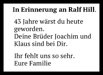 Anzeige von Ralf Hill von Reutlinger Generalanzeiger