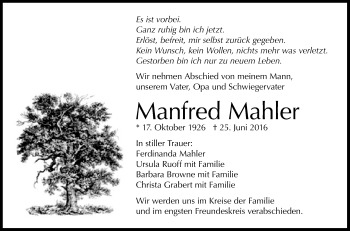 Anzeige von Manfred Mahler von Reutlinger Generalanzeiger