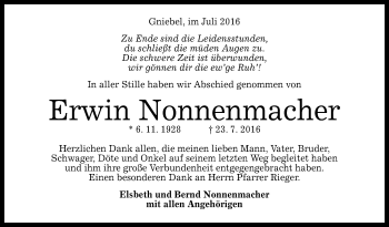 Anzeige von Erwin Nonnenmacher von Reutlinger Generalanzeiger