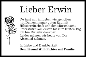 Anzeige von Erwin Bleher von Reutlinger Generalanzeiger