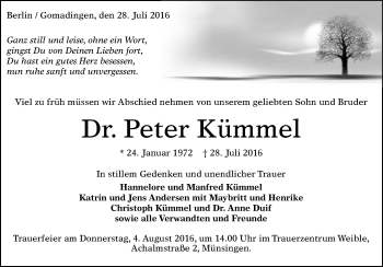 Anzeige von Peter Kümmel von Reutlinger Generalanzeiger