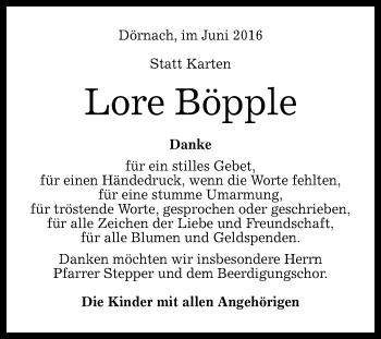 Anzeige von Lore Böpple von Reutlinger Generalanzeiger