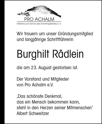 Anzeige von Burghilt Rädlein von Reutlinger Generalanzeiger