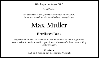 Anzeige von Max Müller von Reutlinger Generalanzeiger