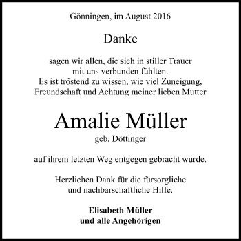 Anzeige von Amalie Müller von Reutlinger Generalanzeiger