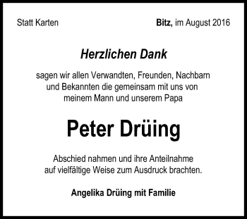 Anzeige von Peter Drüing von Reutlinger Generalanzeiger
