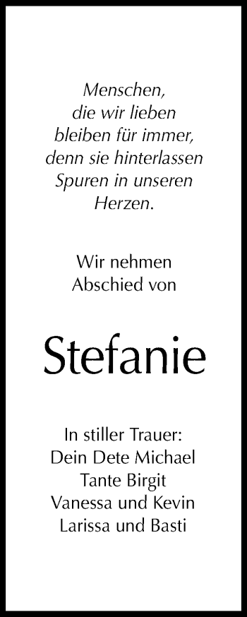 Anzeige von Stefanie  von Reutlinger Generalanzeiger
