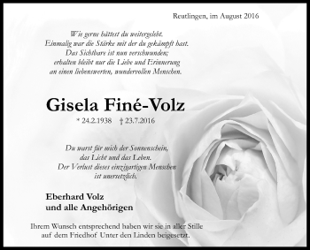Anzeige von Gisela Finé-Volz von Reutlinger Generalanzeiger