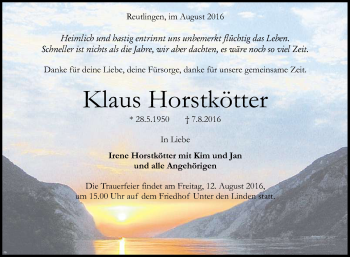 Anzeige von Klaus Horstkötter von Reutlinger Generalanzeiger