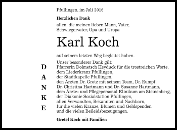 Anzeige von Karl Koch von Reutlinger Generalanzeiger