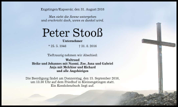 Anzeige von Peter Stooß von Reutlinger Generalanzeiger