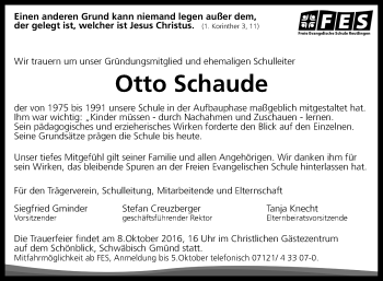 Anzeige von Otto Schaude von Reutlinger Generalanzeiger