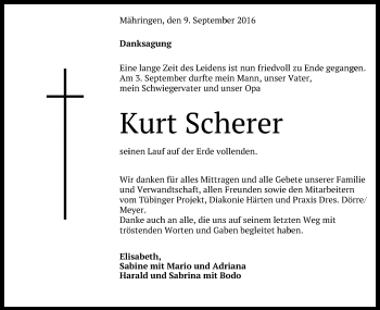 Anzeige von Kurt Scherer von Reutlinger Generalanzeiger