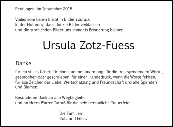 Anzeige von Ursula Zotz-Füess von Reutlinger Generalanzeiger