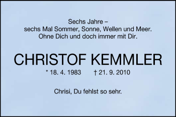 Anzeige von Christof Kemmler von Reutlinger Generalanzeiger