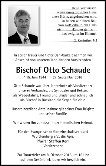 Anzeige von Otto Schaude von Reutlinger Generalanzeiger