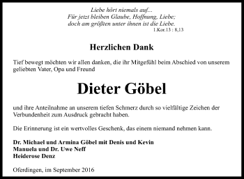 Anzeige von Dieter Göbel von Reutlinger Generalanzeiger