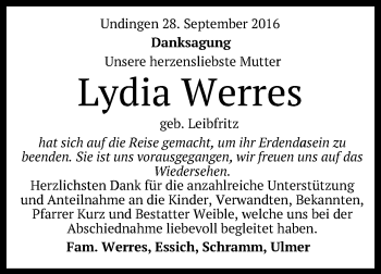 Anzeige von Lydia Werres von Reutlinger Generalanzeiger