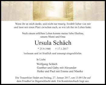 Anzeige von Ursula Schäch von Reutlinger Generalanzeiger