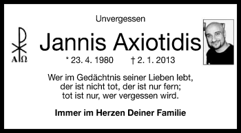 Anzeige von Jannis Axiotidis von Reutlinger Generalanzeiger