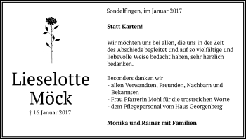 Anzeige von Lieselotte Möck von Reutlinger Generalanzeiger