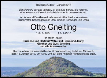Anzeige von Otto Gneiting von Reutlinger Generalanzeiger