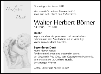 Anzeige von Walter Herbert Börner von Reutlinger Generalanzeiger