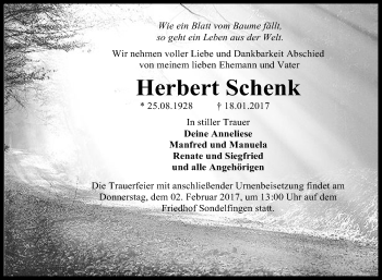 Anzeige von Herbert Schenk von Reutlinger Generalanzeiger