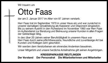 Anzeige von Otto Faas von Reutlinger Generalanzeiger