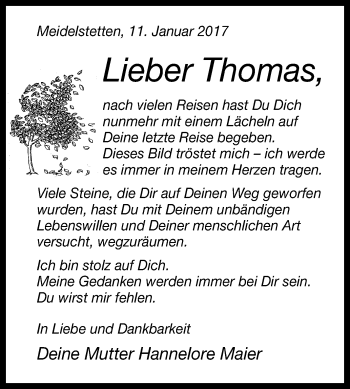 Anzeige von Thomas  von Reutlinger Generalanzeiger