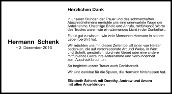 Anzeige von Hermann Schenk von Reutlinger Generalanzeiger