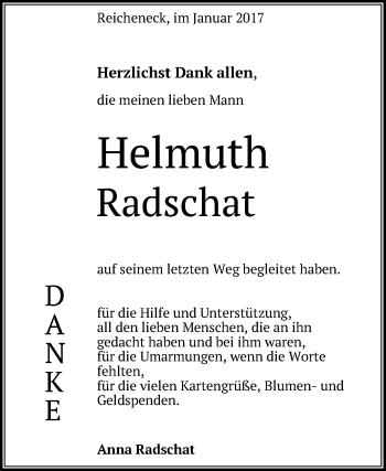 Anzeige von Helmuth Radschat von Reutlinger Generalanzeiger