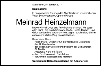 Anzeige von Meinrad Heinzelmann von Reutlinger Generalanzeiger