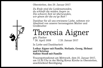 Anzeige von Theresia Aigner von Reutlinger Generalanzeiger