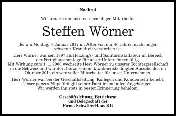 Anzeige von Steffen Wörner von Reutlinger Generalanzeiger
