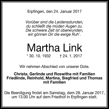 Anzeige von Martha Link von Reutlinger Generalanzeiger