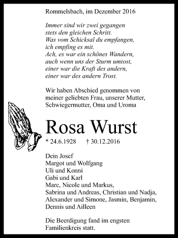 Anzeige von Rosa Wurst von Reutlinger Generalanzeiger